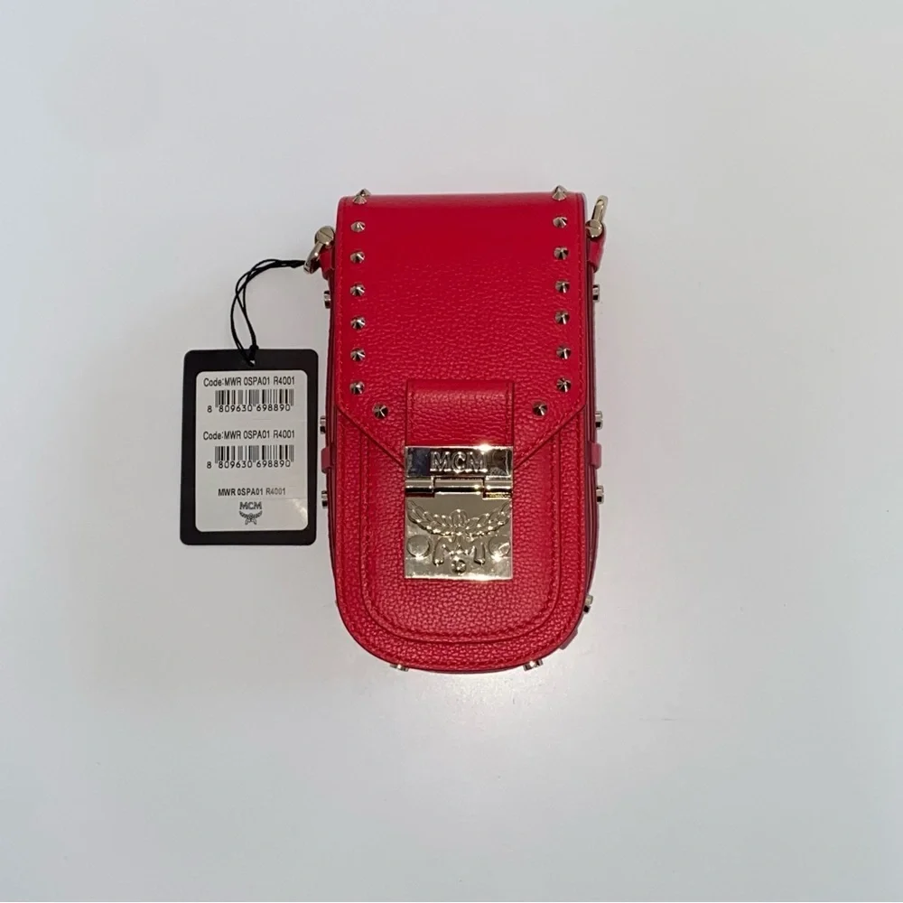 MCM Patricia Gold Studded Red Park Ave Leather Cute Dainty Crossbody